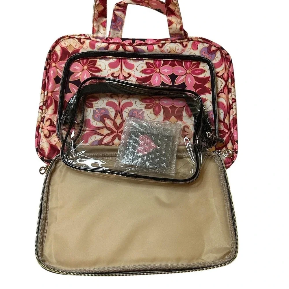 Travel Toiletry Bag Pink Floral Advinity Large Makeup Organizer Boho NWT